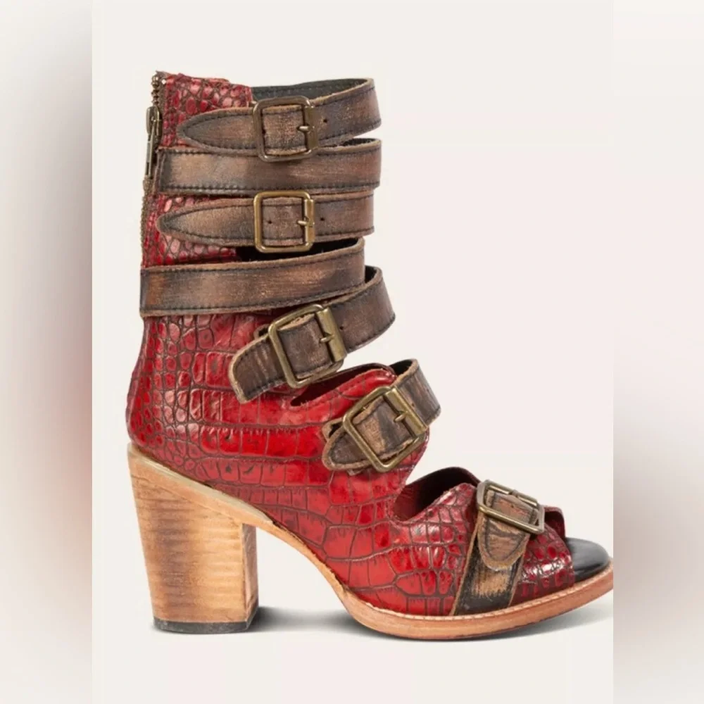 FREEBIRD by Steven Bond Red Crocodile Sandal Bootie - Size 8 - Limited Edition - Picture 2 of 13